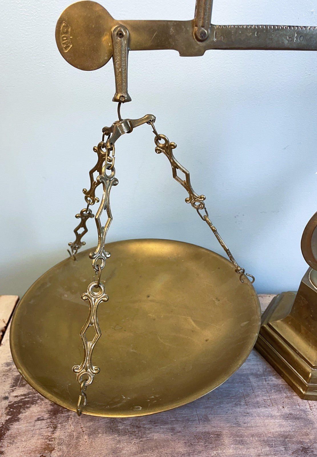 Vintage Brass Tuscan Balance Scale with Weights - Mid-Century Kitchen Decor