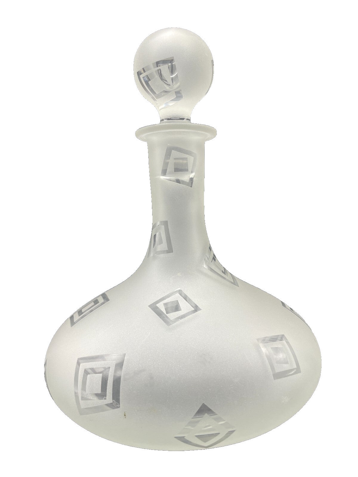Art Glass Decanter Robert McCandless Signed, Etched Frosted Geometric Pattern