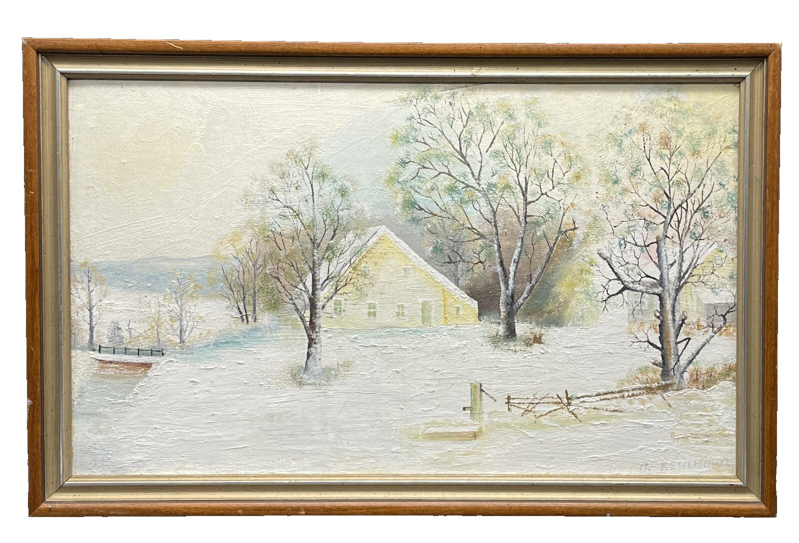 C. Reinhold Winter Landscape Oil Painting - PA Folk Art Framed 20" x 13"
