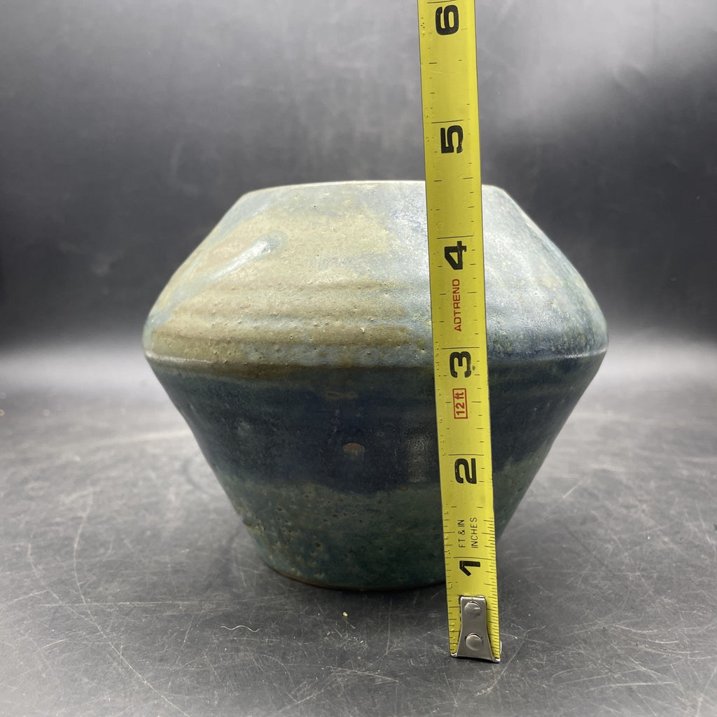 Vintage Signed Art Pottery Vase 5" x 6" Aqua Blue Green