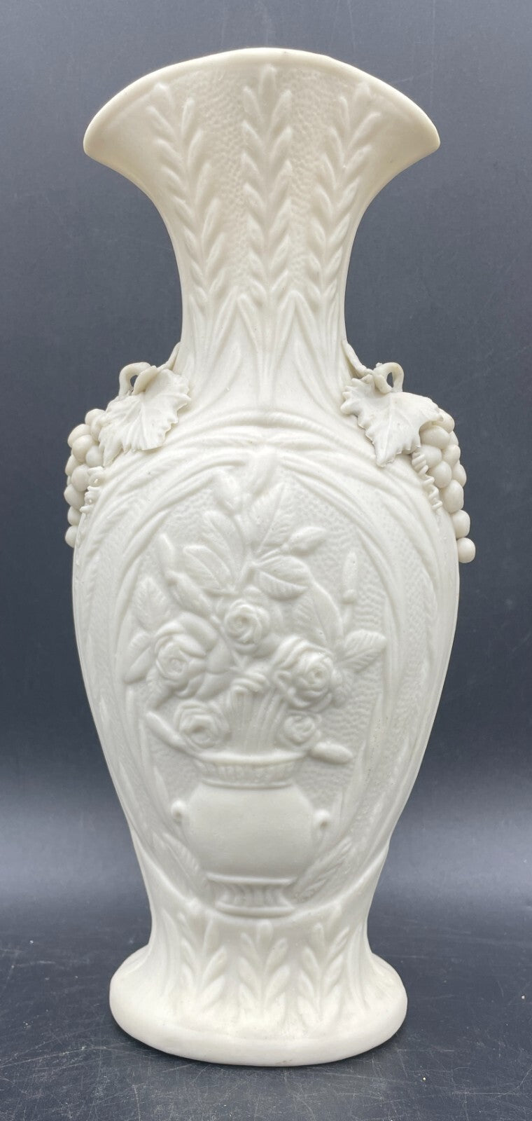 1847-1858  Bennington Parian Vase Roses & Grapes