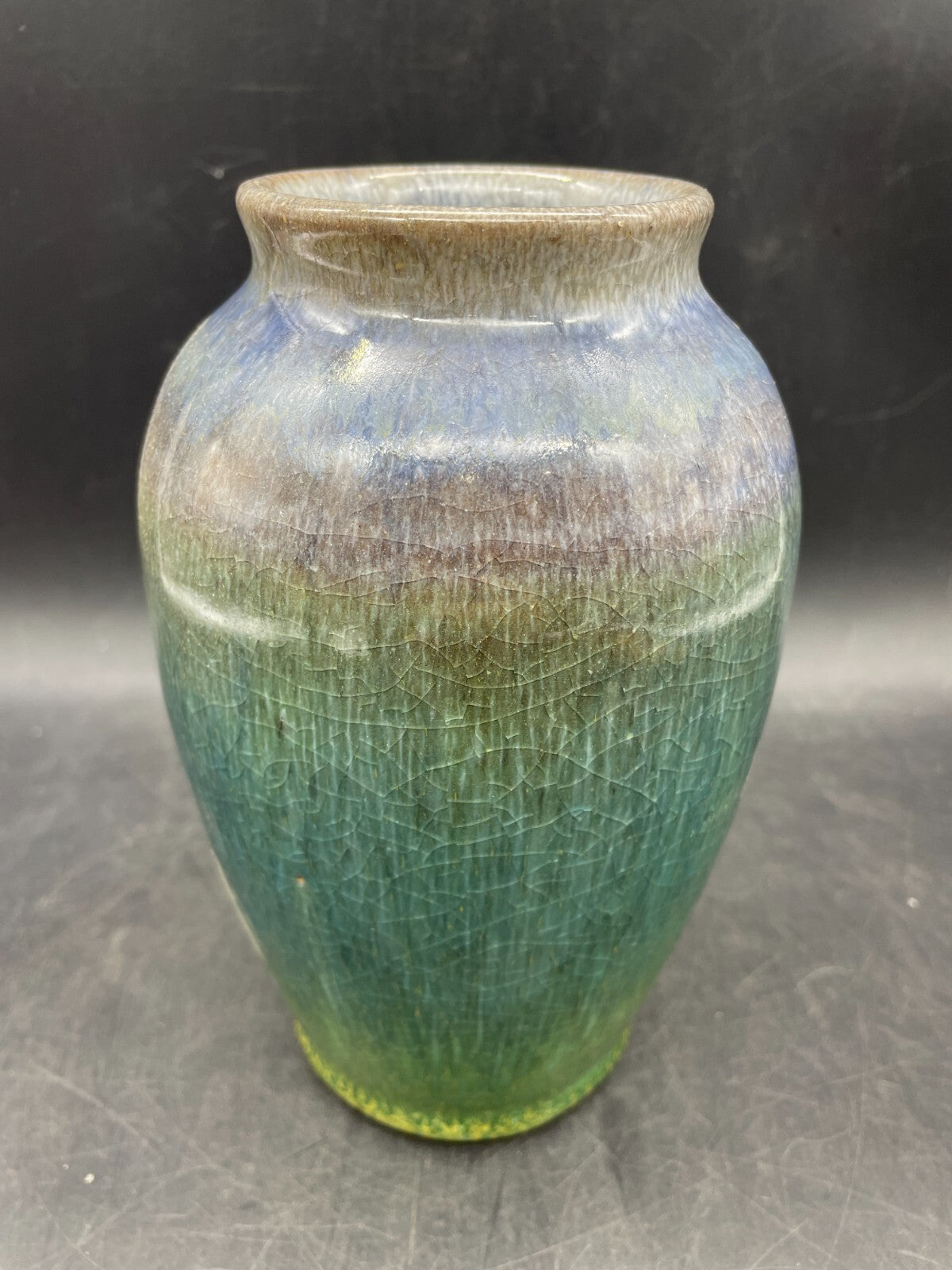 Paul Mort Signed Art Pottery Vase - 7" Vintage Multicolor Purple to Green