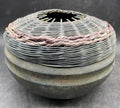 Vintage Raku Pottery Vase/Pot with Woven Lid, Signed Artisan Julie 1991