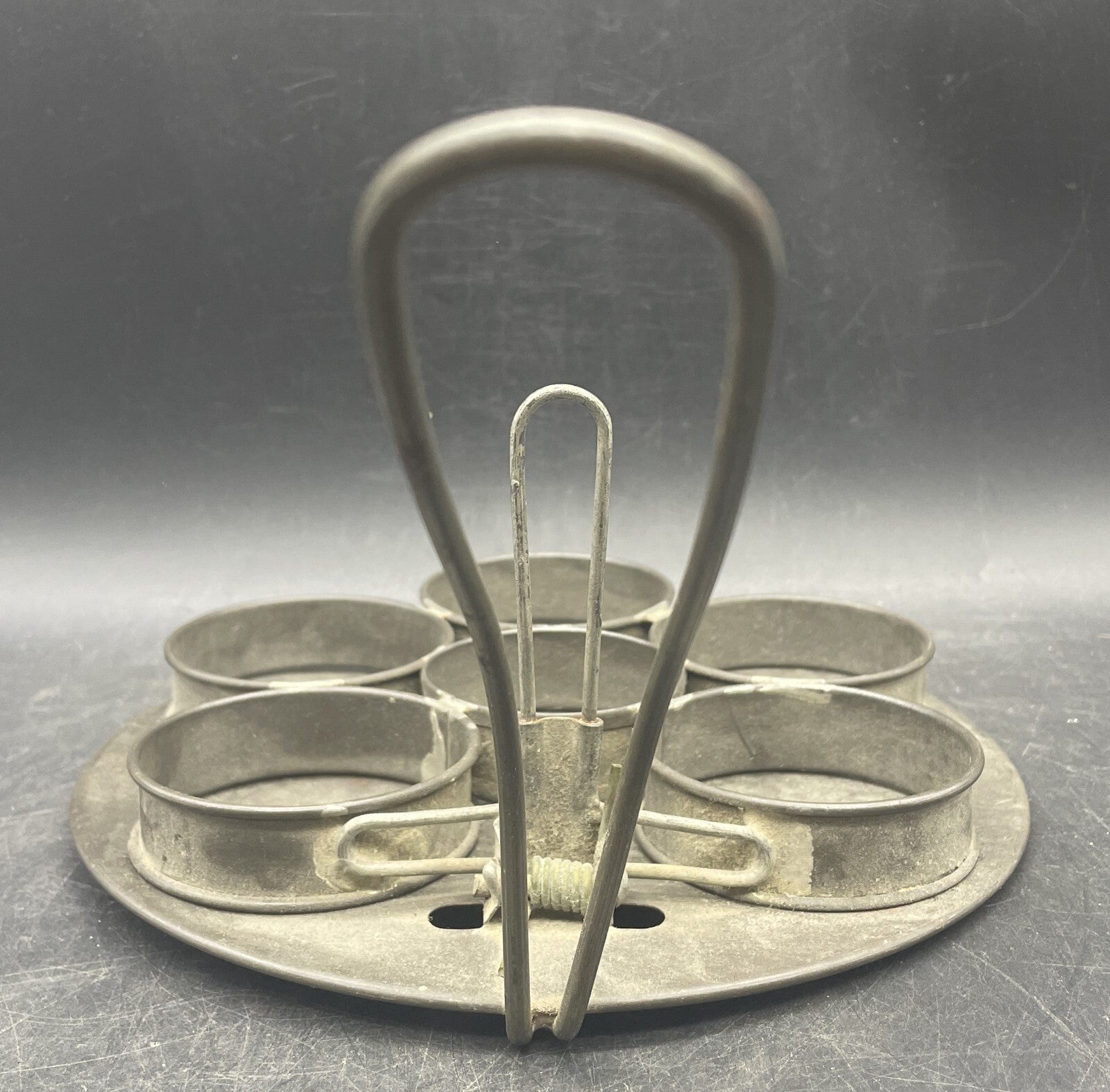 Antique Tin Poached Egg Maker - 1900s Primitive Kitchen Tool with 6 Rings