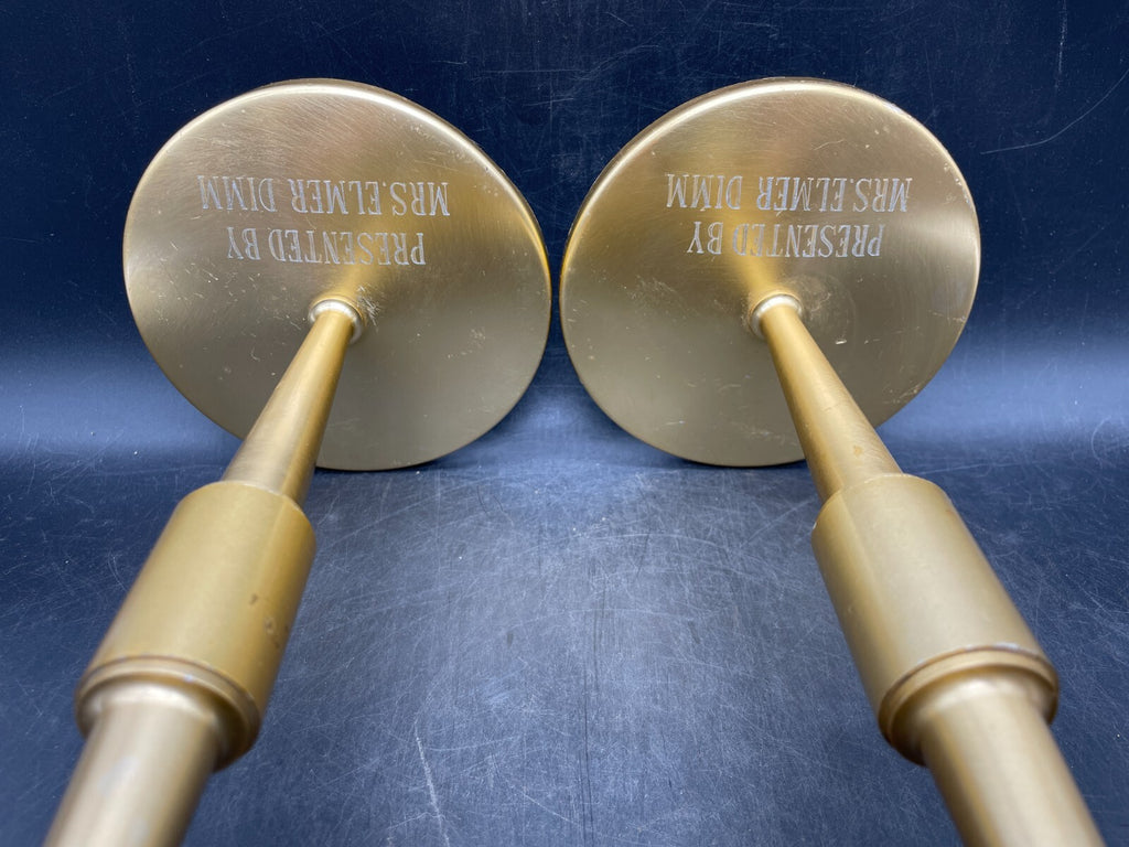 Vintage Brass Altar Candlesticks Pair - Handmade Church Candle Holders 12.25"