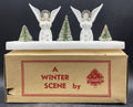 Vintage 1950s Bradford Winter Scene Christmas Angels Figurine - Boxed Hard Plastic 12"