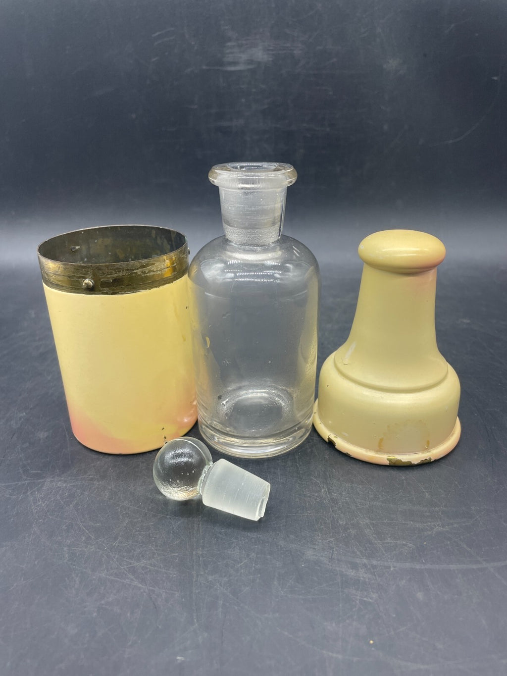 Rare Antique European Glass Perfume Bottle with Enamel Travel Case