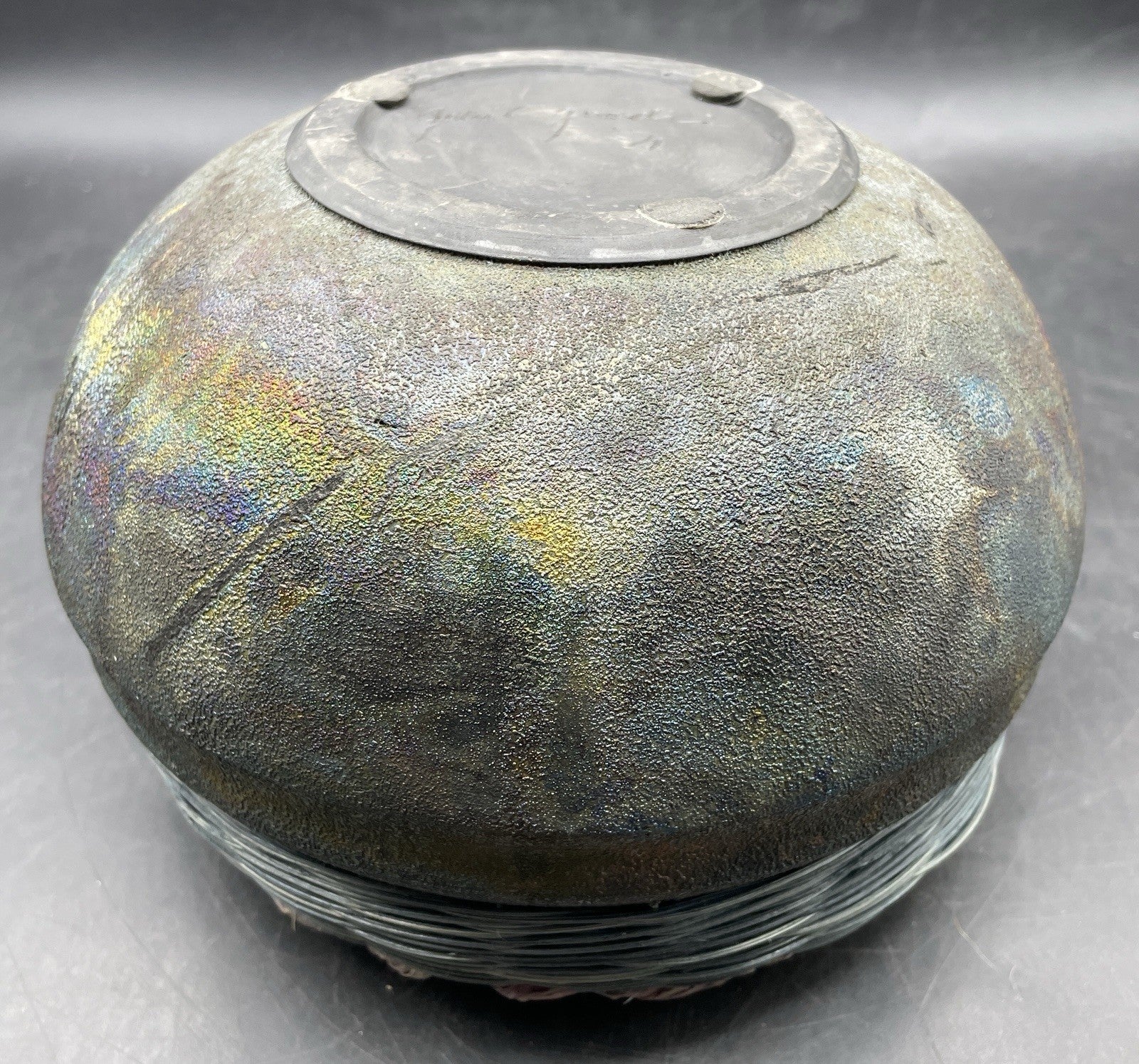 Vintage Raku Pottery Vase/Pot with Woven Lid, Signed Artisan Julie 1991