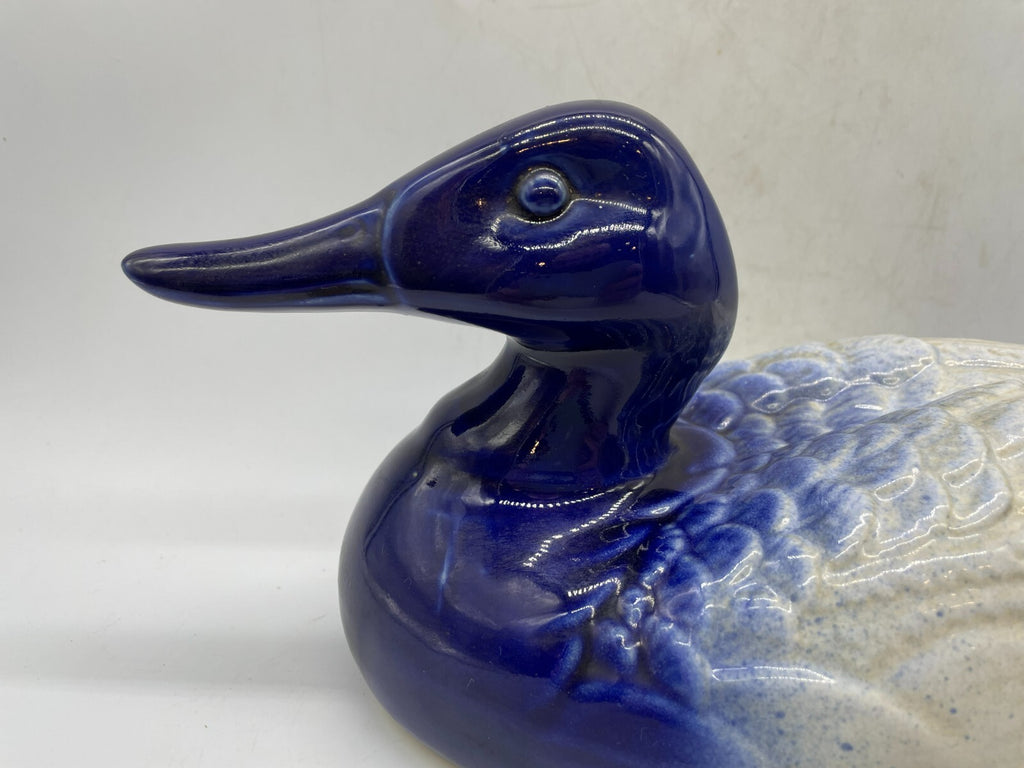Rare Staffordshire Flow Blue Duck Figurine - Victoria Crest 12" Long