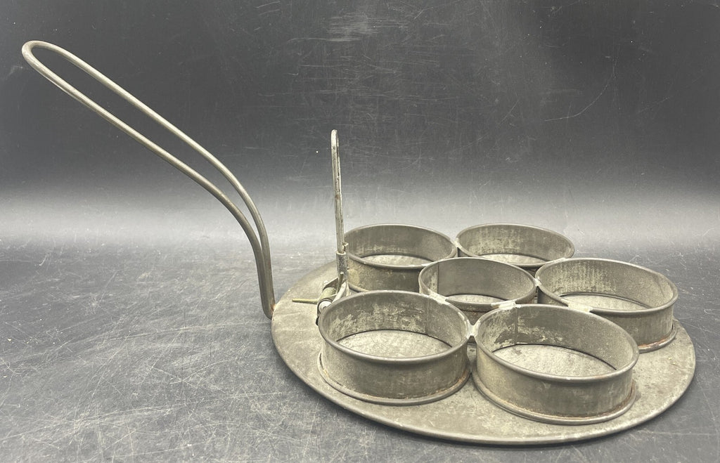 Antique Tin Poached Egg Maker - 1900s Primitive Kitchen Tool with 6 Rings