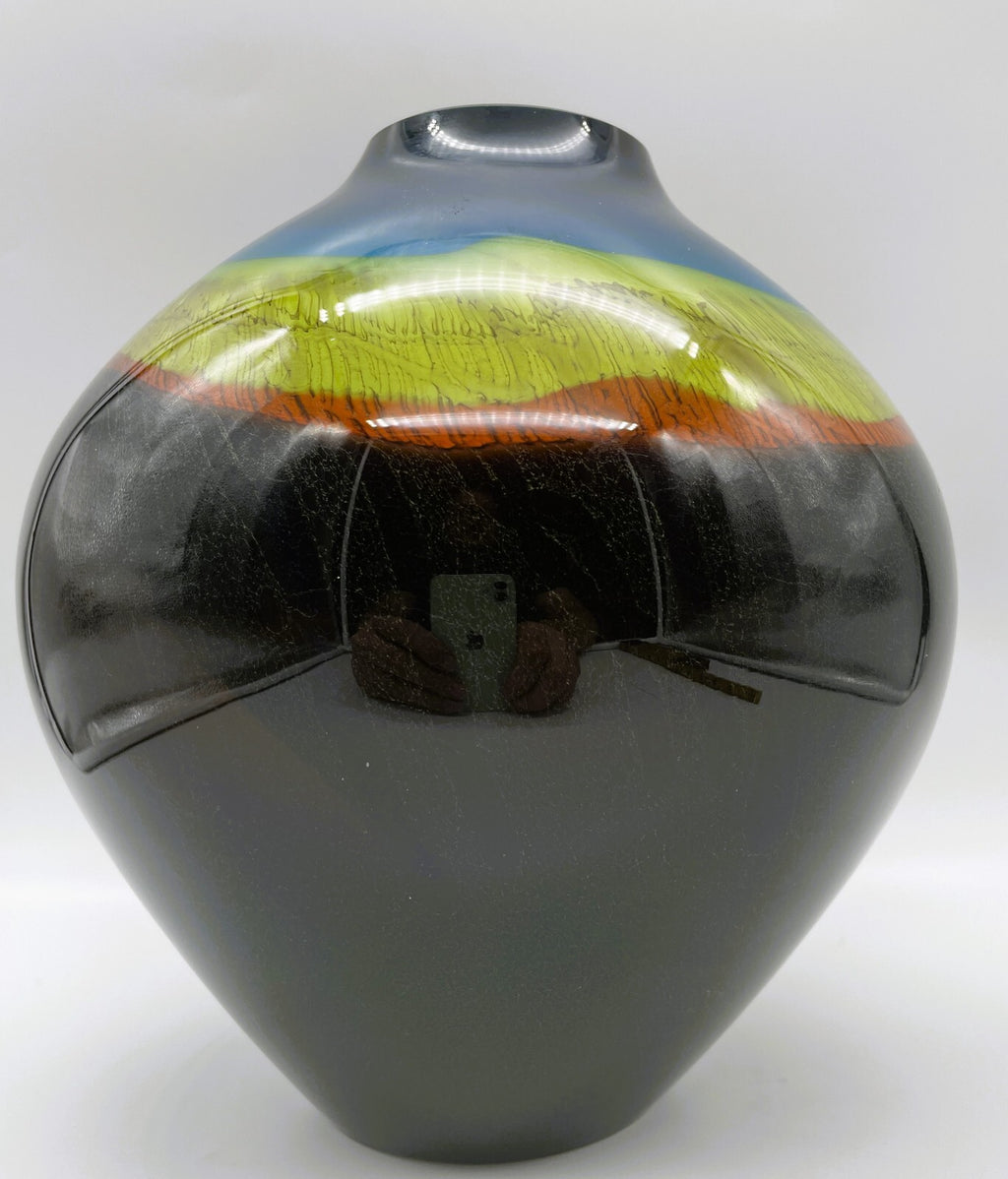 Ronald Guy Corrie Signed Studio Art Glass Vase - Hand Blown 8.5" Tall
