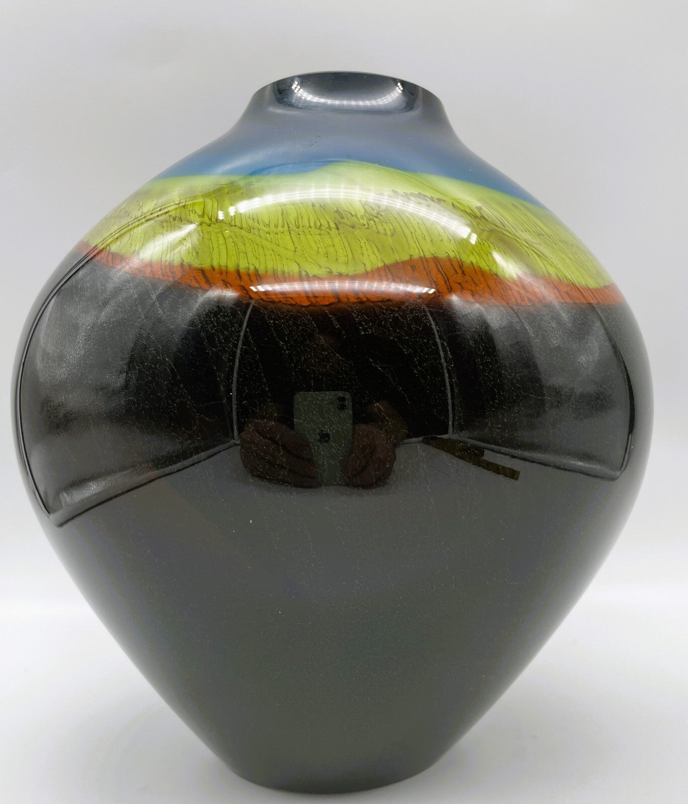 Ronald Guy Corrie Signed Studio Art Glass Vase - Hand Blown 8.5" Tall