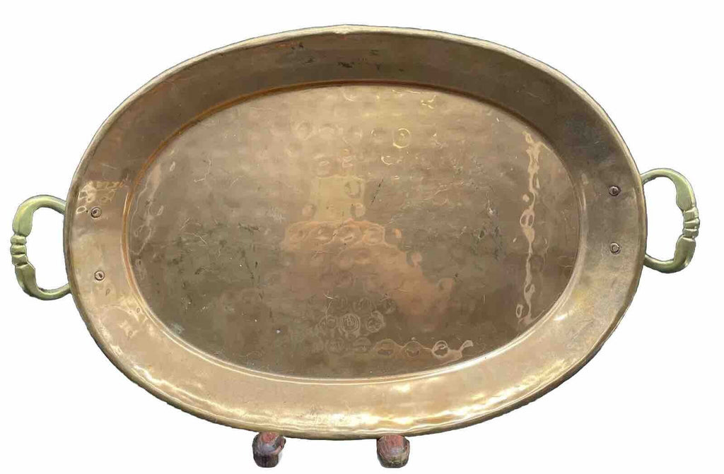 Copper Serving Tray with Handles - 16x10 Hammered Finish Cafe Style