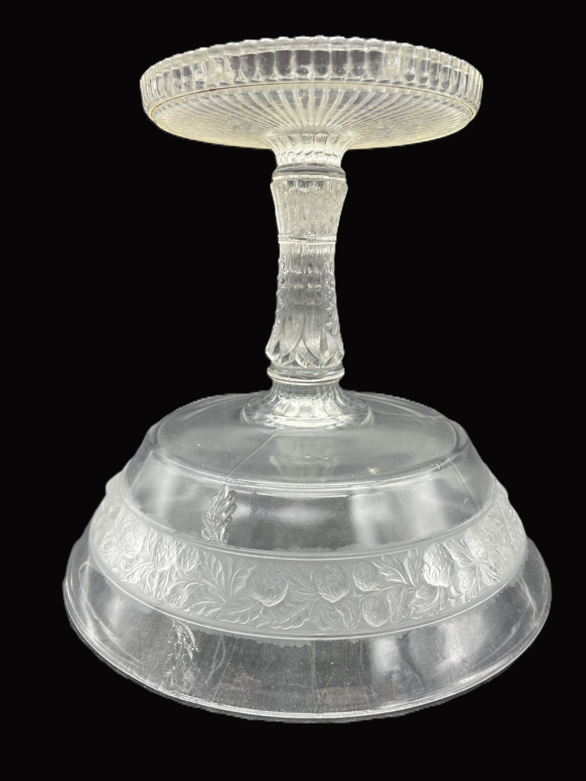 ANTIQUE EARLY AMERICAN PATTERNED GLASS COVERED COMPOTE LOVE BIRDS -C. 1870