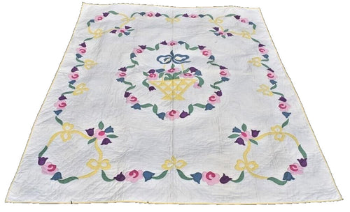 1940's Signed Ina Kimble PEACE BASKET IN WREATH Quilt 96" x 80"