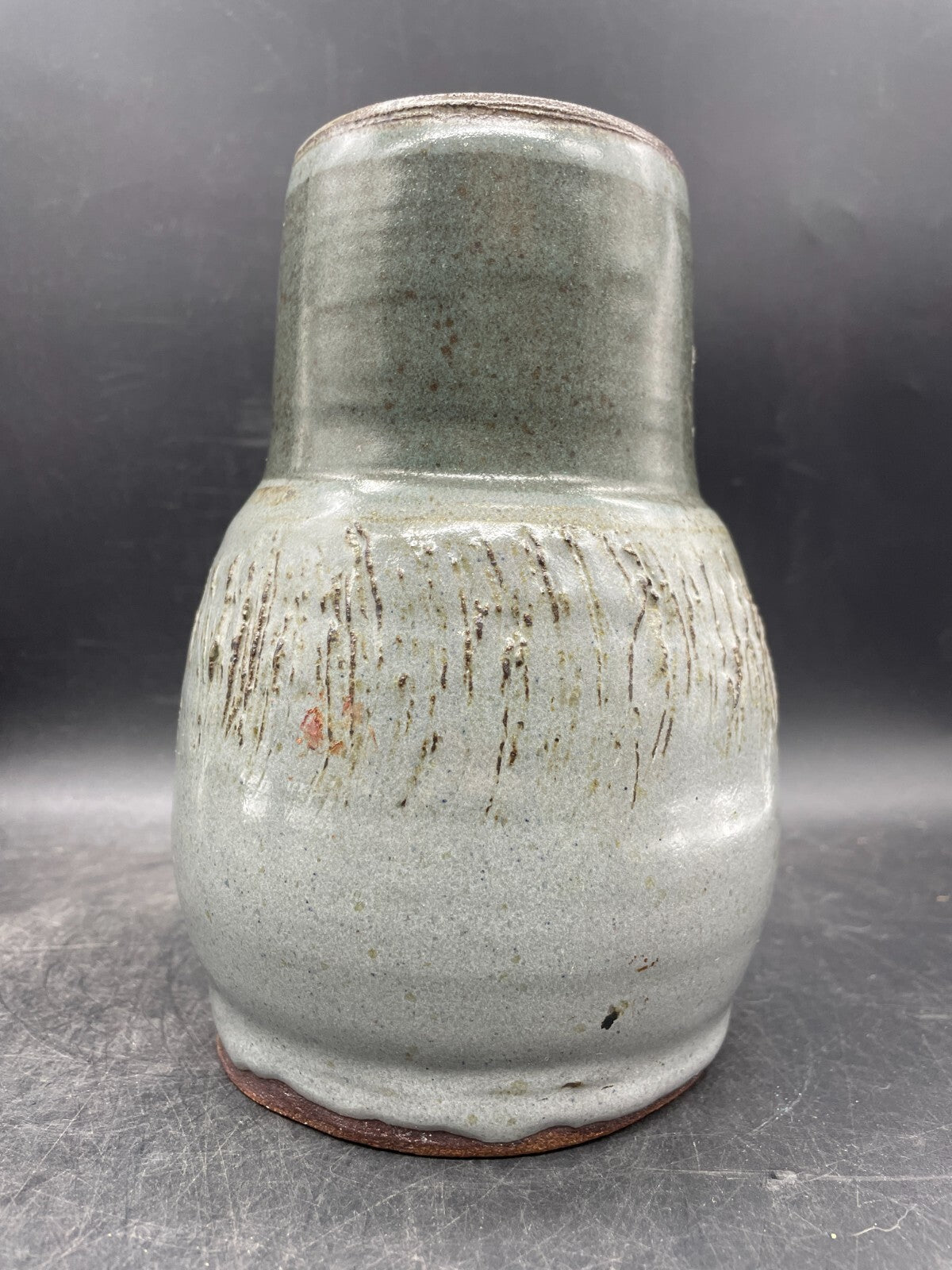 Raku STUDIO ART POTTERY VASE WITH SIGNED WITH A HAPPY FIGURE 7"