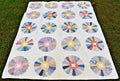 1935 Handmade Signed Ina Kimble Dresden Plate Quilt - Reel Center 64" x 78" Vintage Cotton