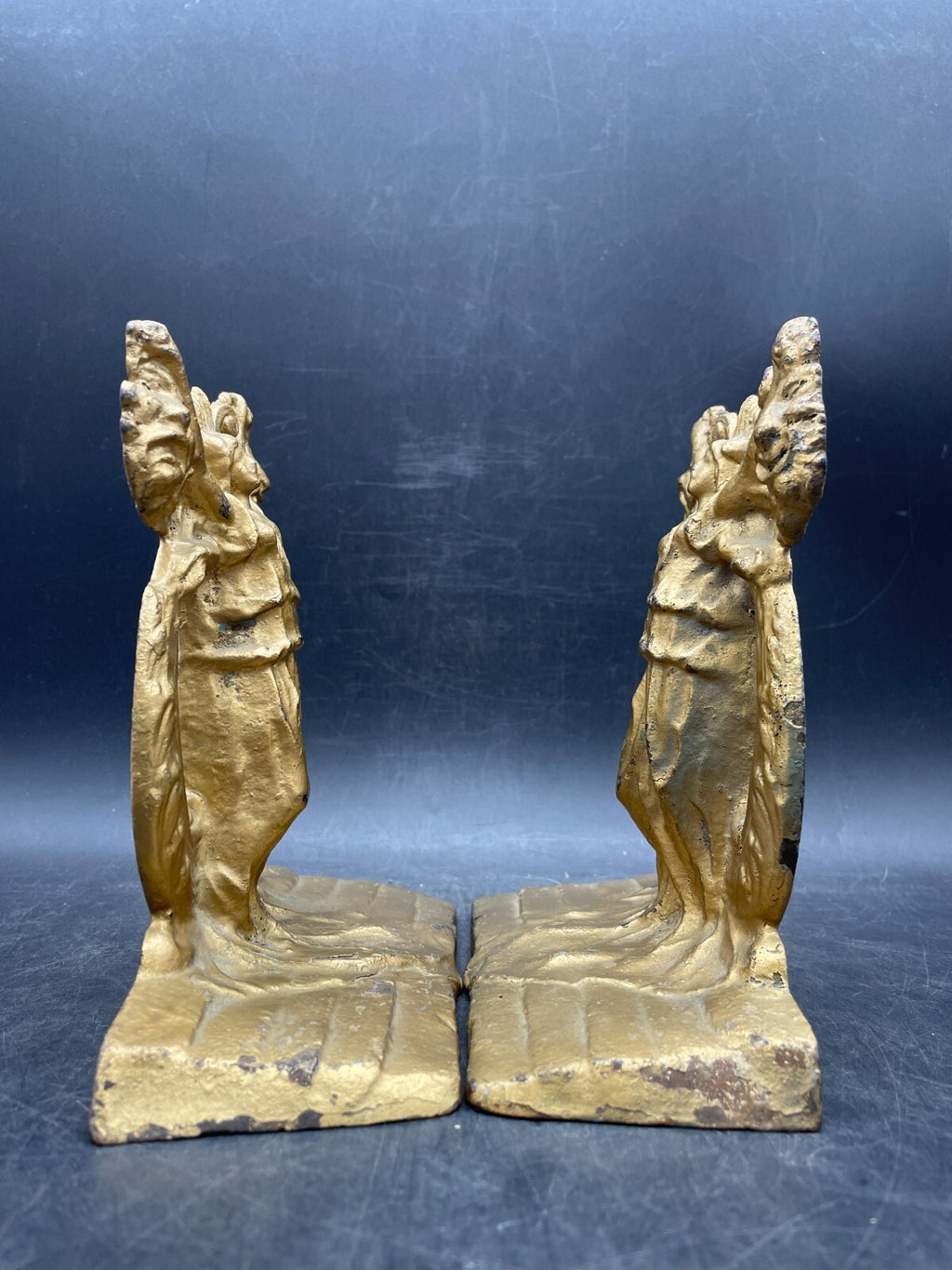 Rare 1925 Hubley Thespian Cast Iron Bookends - Drama & Comedy Theater Masks