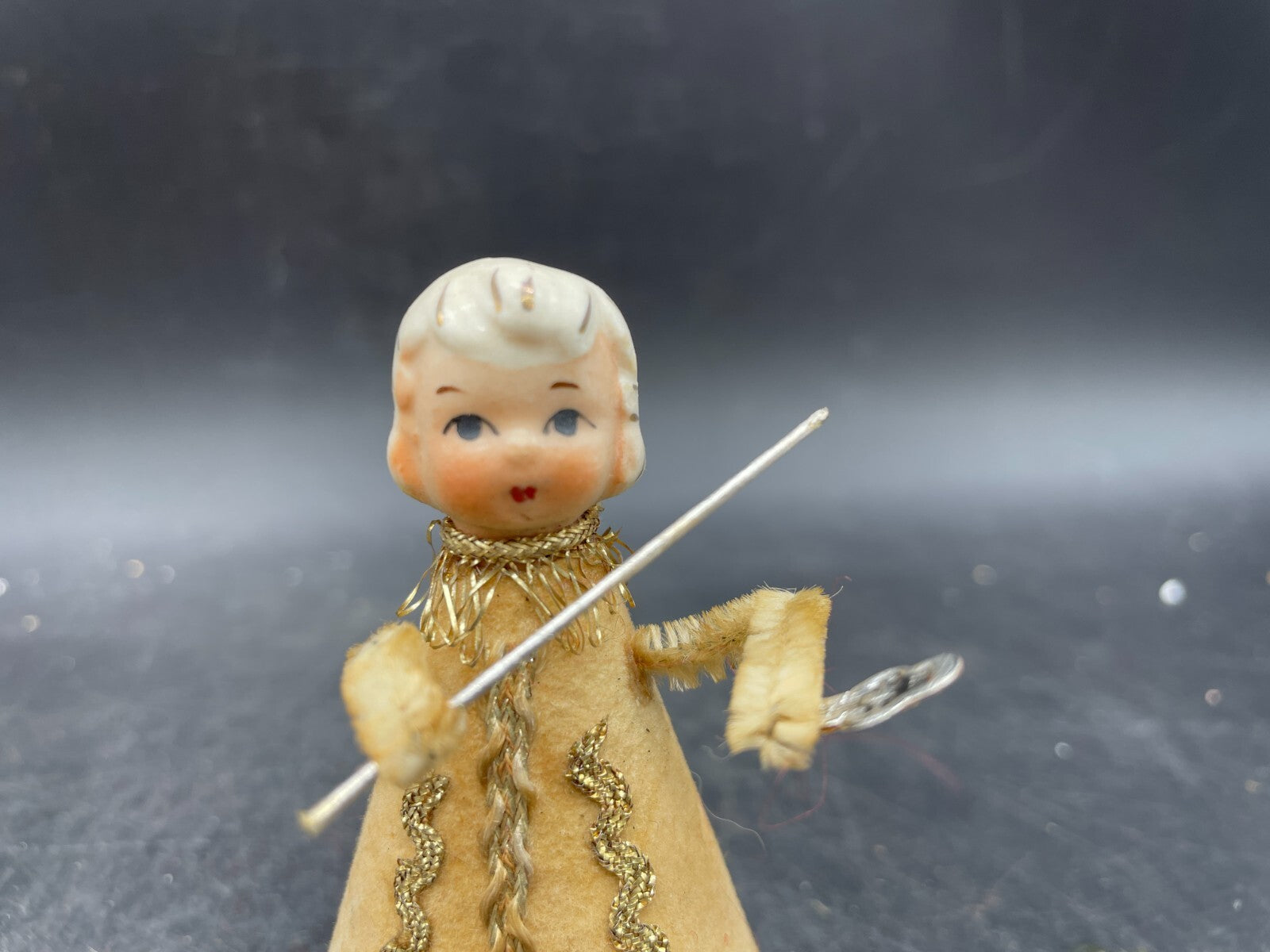Vintage Cardboard Ceramic Head Primitive Angel Putz Figurine Christmas Ornament