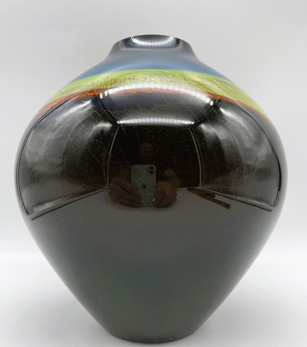 Ronald Guy Corrie Signed Studio Art Glass Vase - Hand Blown 8.5" Tall