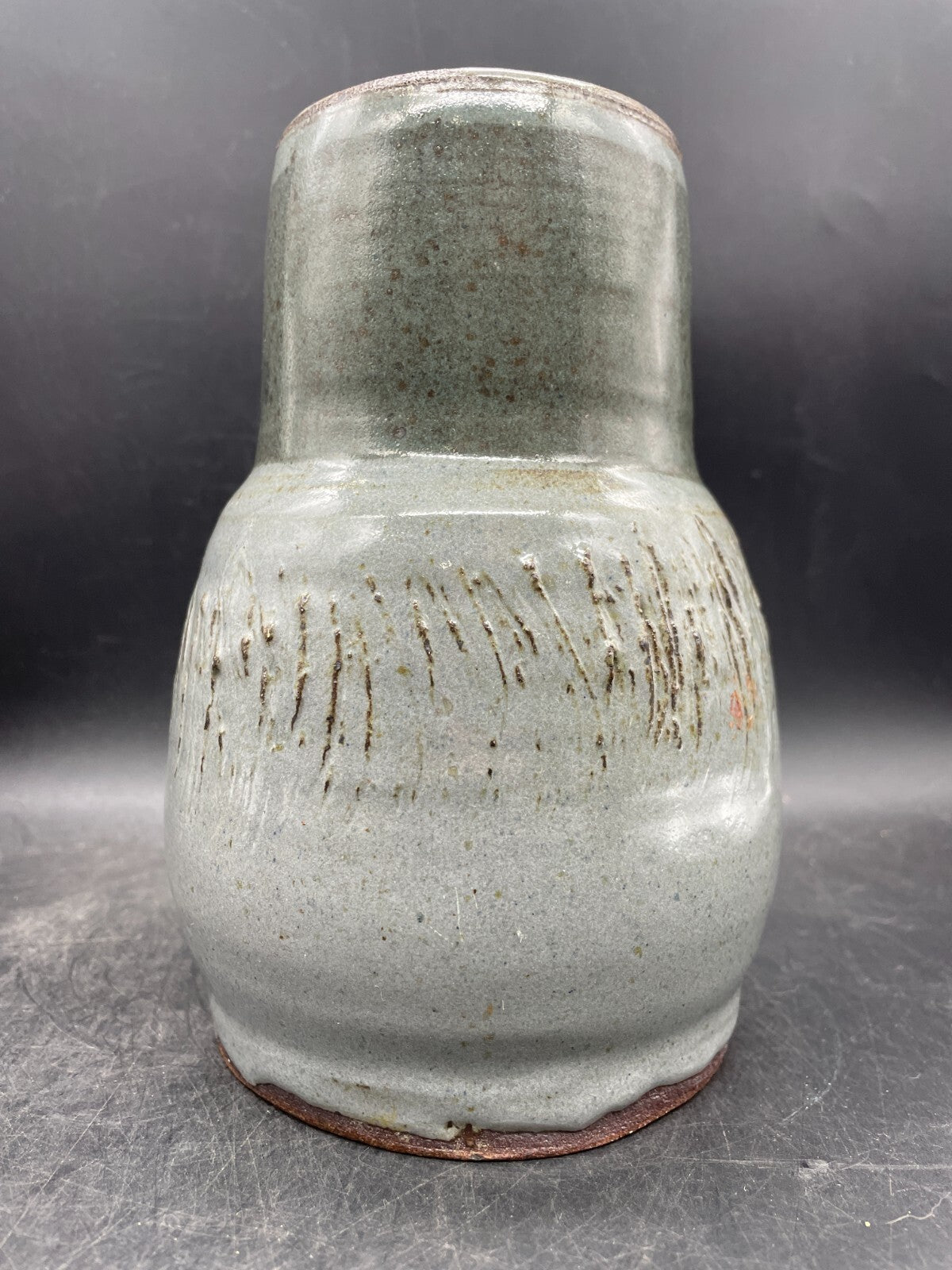 Raku STUDIO ART POTTERY VASE WITH SIGNED WITH A HAPPY FIGURE 7"