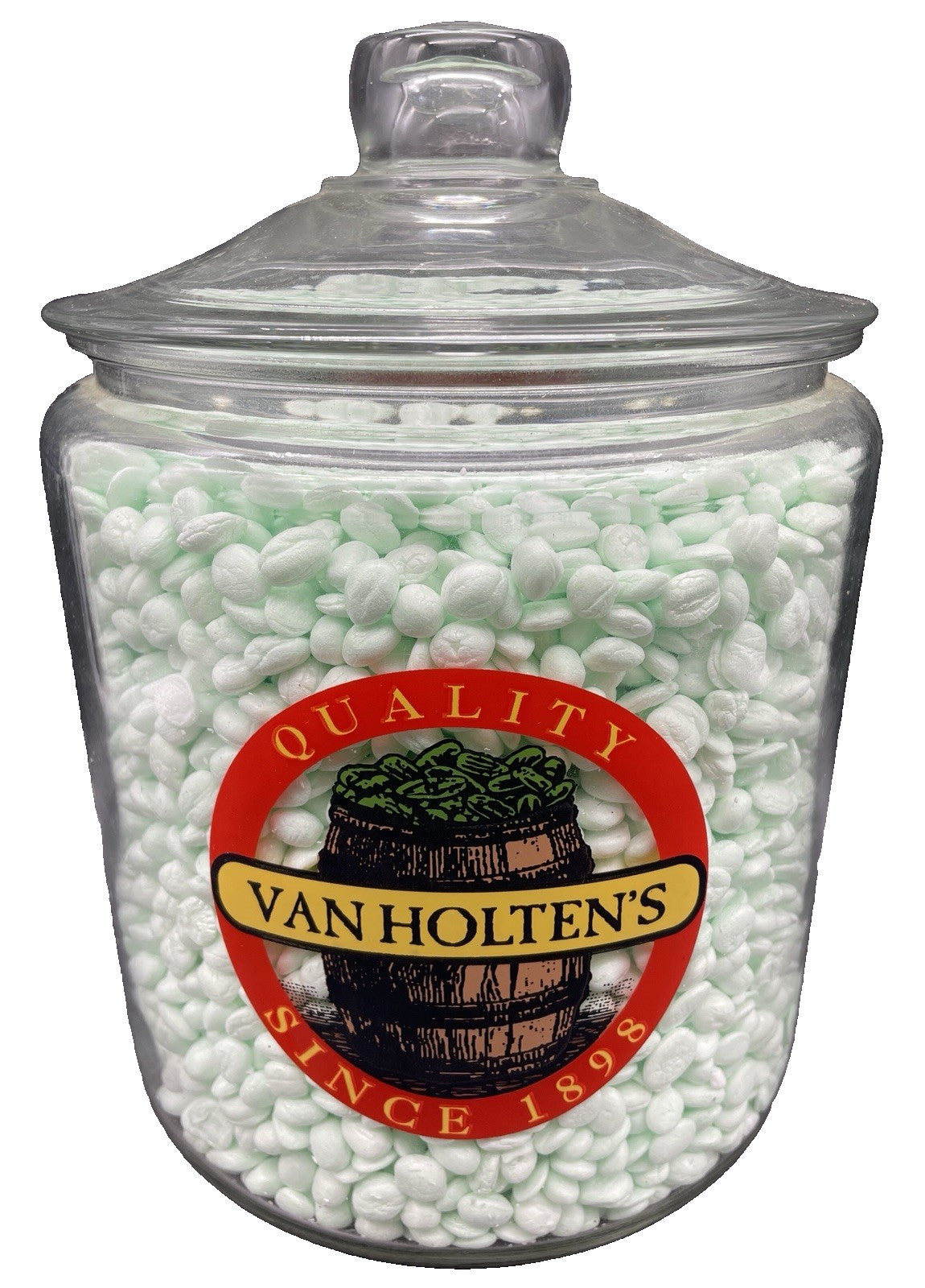 Vintage Van Holten's Glass Pickle Jar Large Keg Barrel Lid Cookie Jar