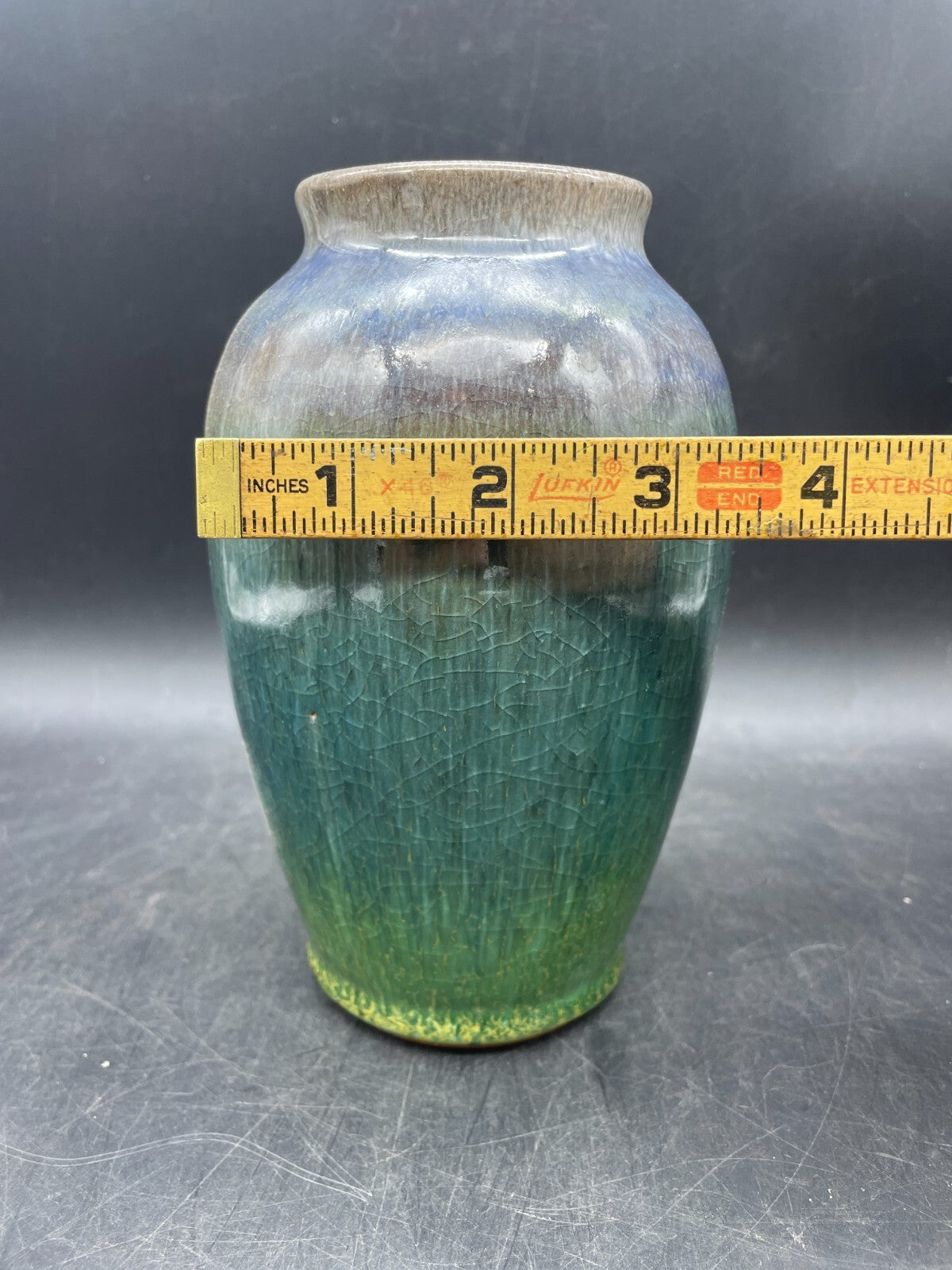 Paul Mort Signed Art Pottery Vase - 7" Vintage Multicolor Purple to Green