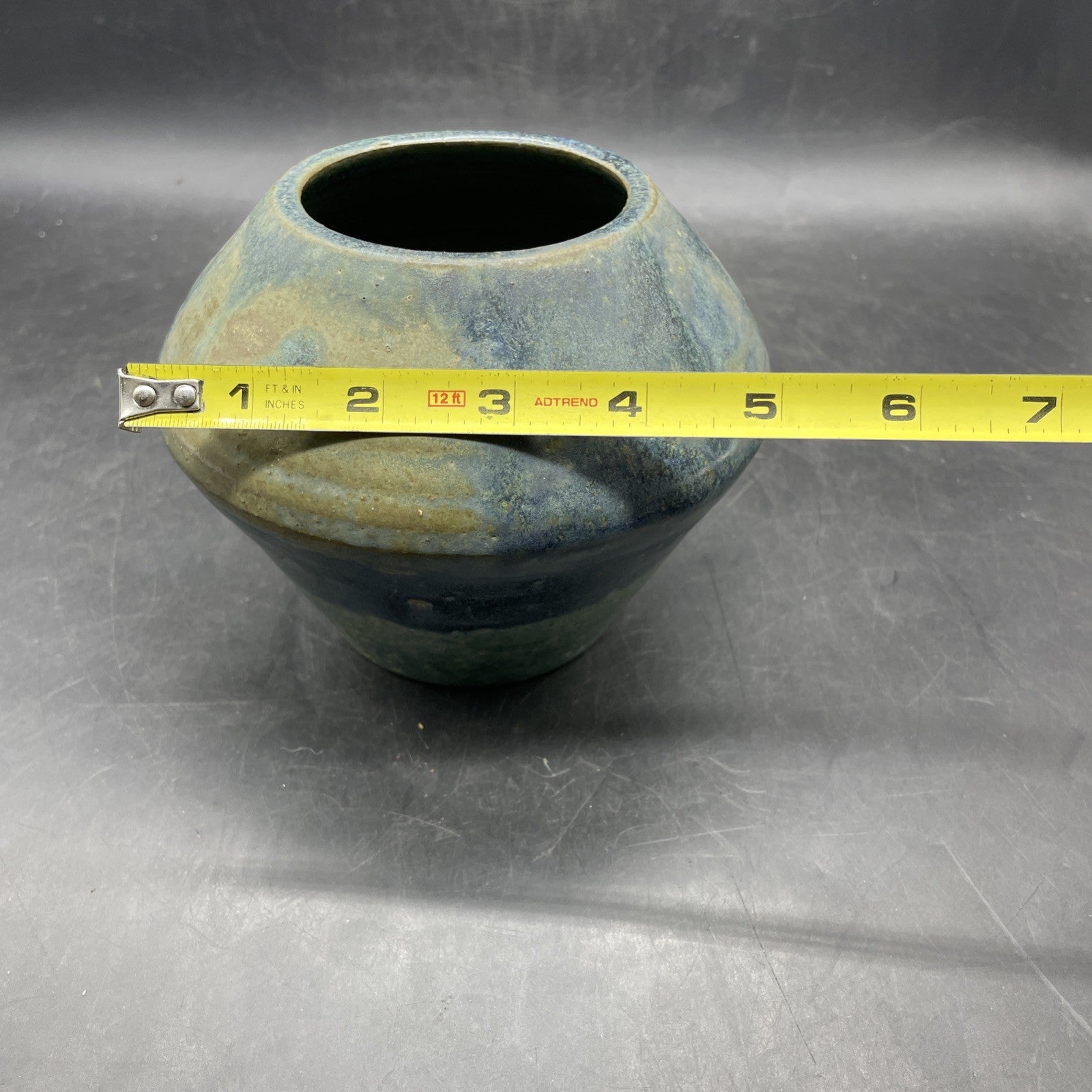 Vintage Signed Art Pottery Vase 5" x 6" Aqua Blue Green