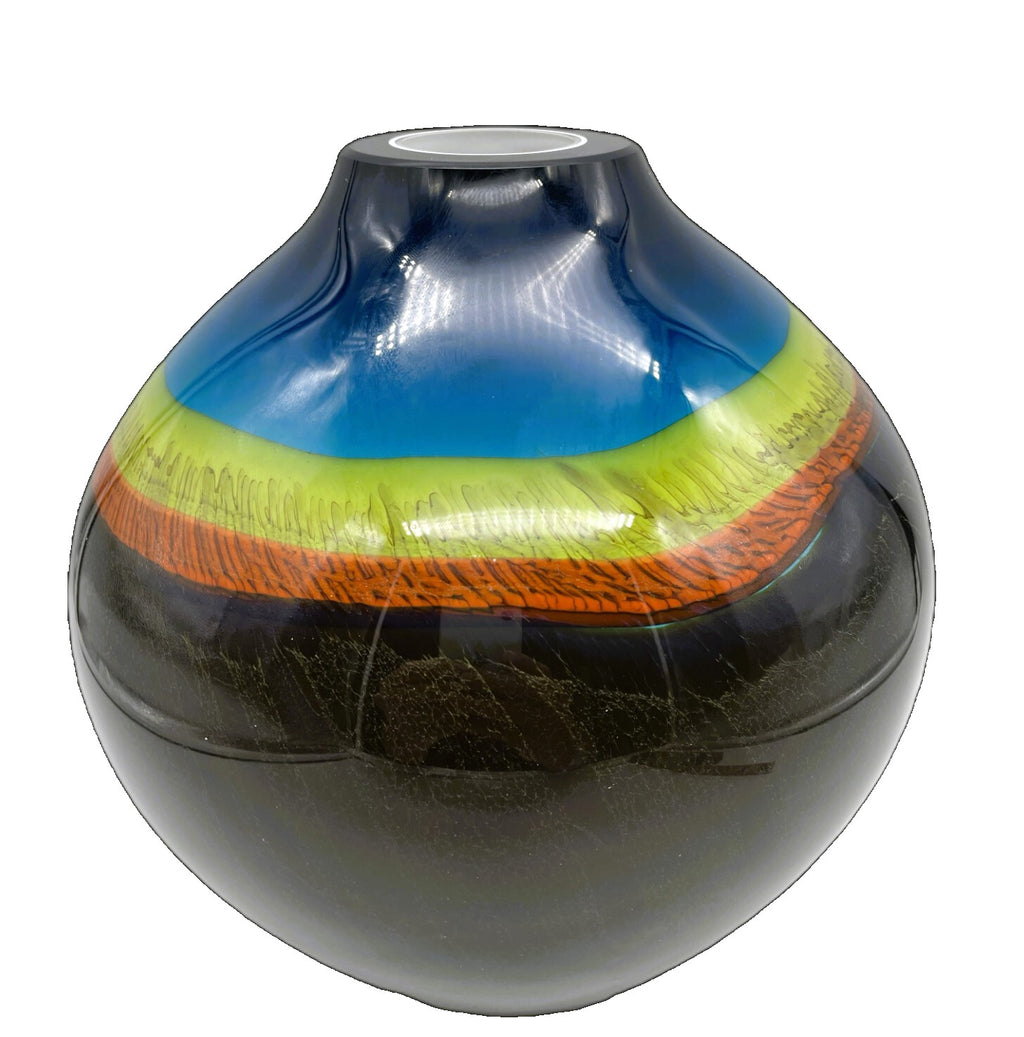 Ronald Guy Corrie Signed Studio Art Glass Vase - Hand Blown 8.5" Tall