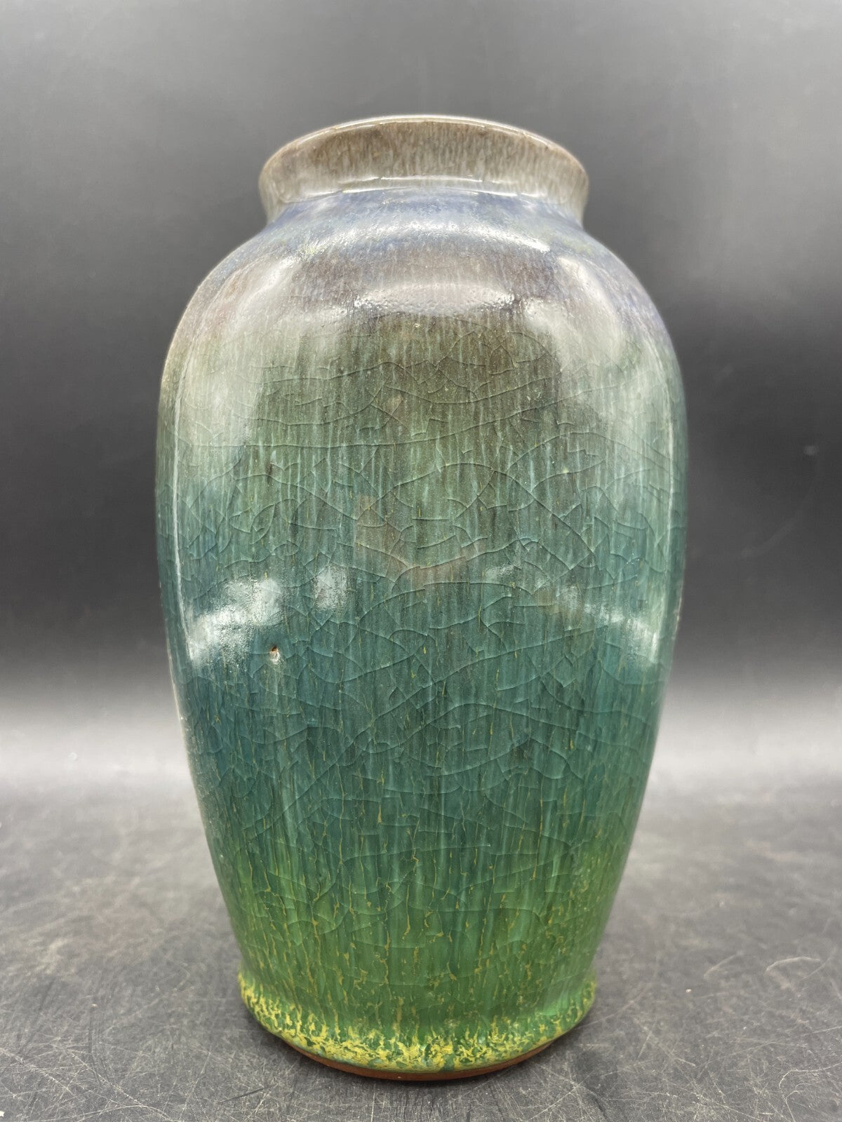 Paul Mort Signed Art Pottery Vase - 7" Vintage Multicolor Purple to Green
