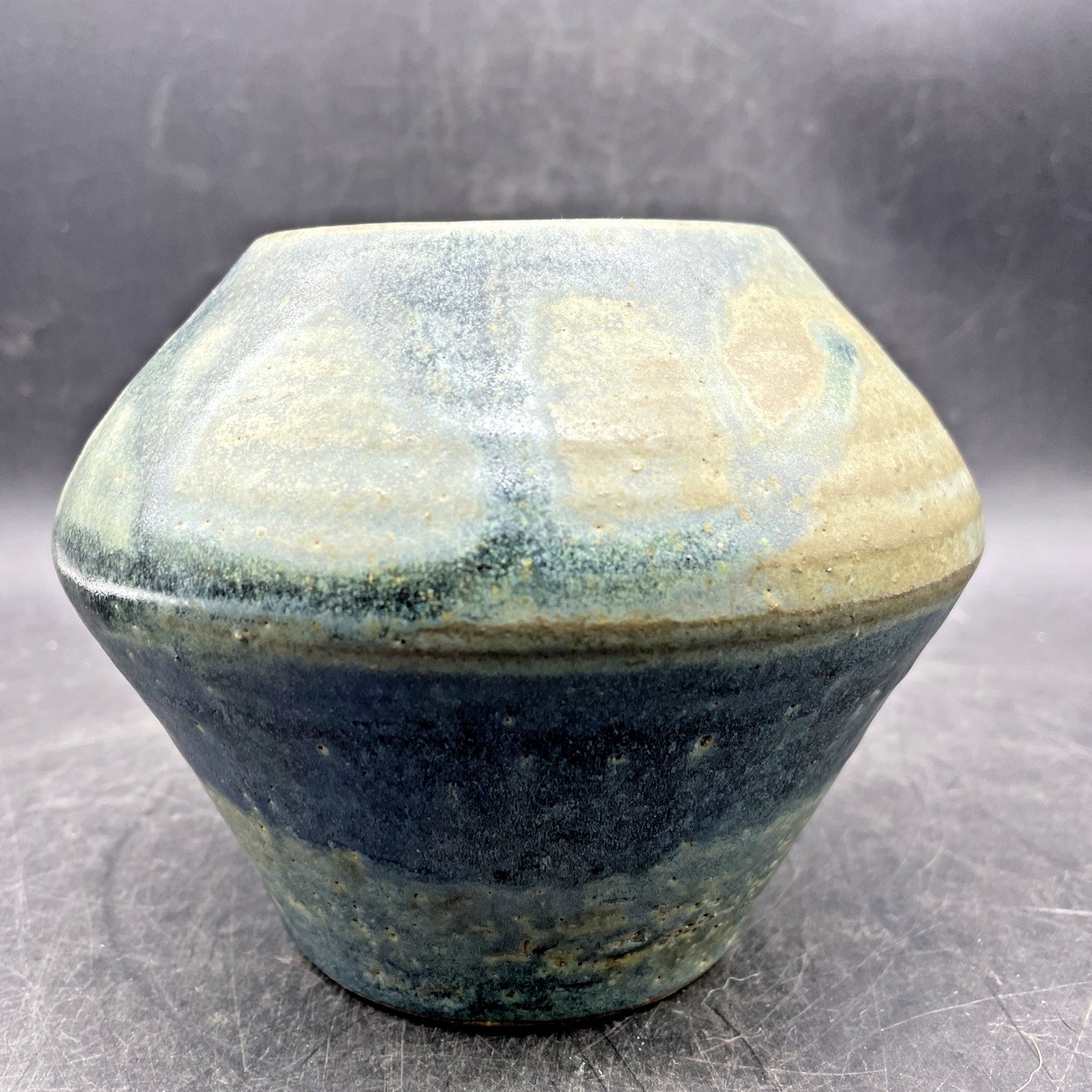 Vintage Signed Art Pottery Vase 5" x 6" Aqua Blue Green