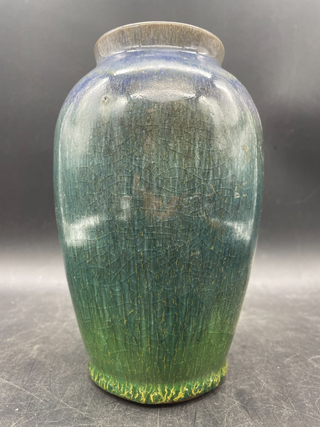 Paul Mort Signed Art Pottery Vase - 7" Vintage Multicolor Purple to Green