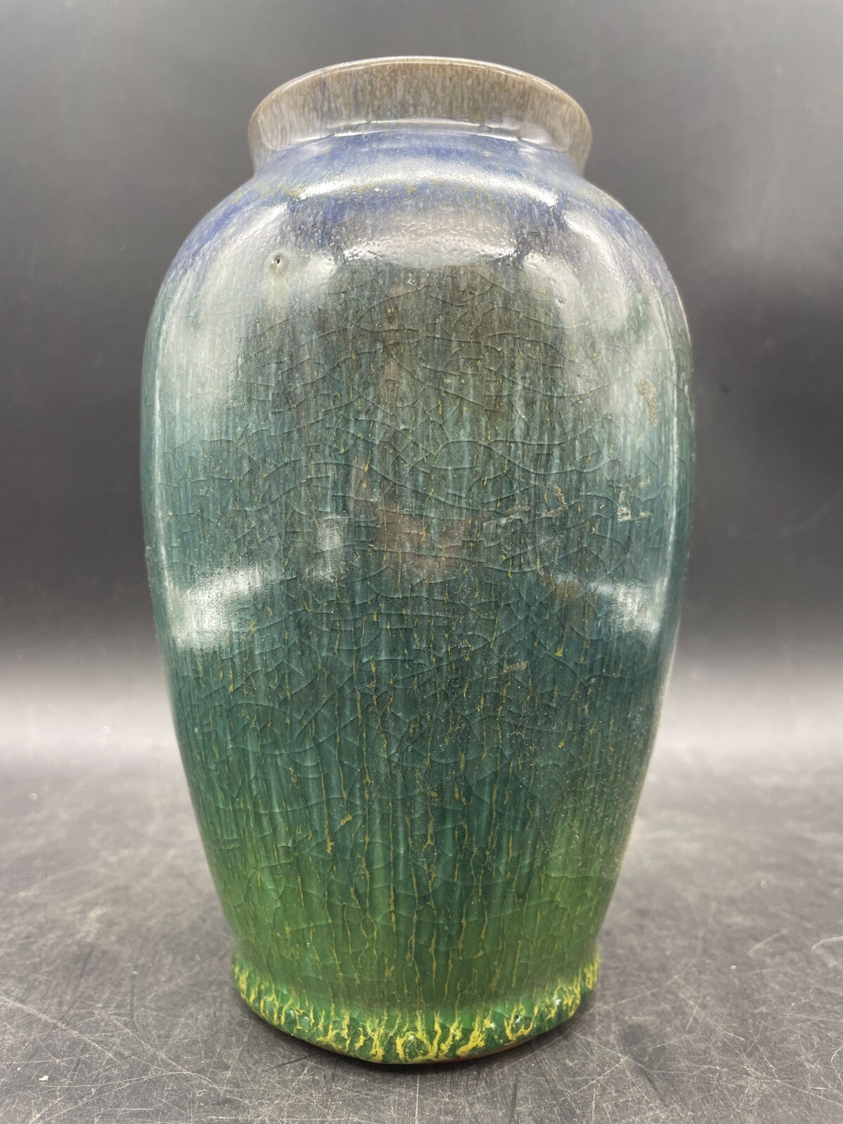 Paul Mort Signed Art Pottery Vase - 7" Vintage Multicolor Purple to Green