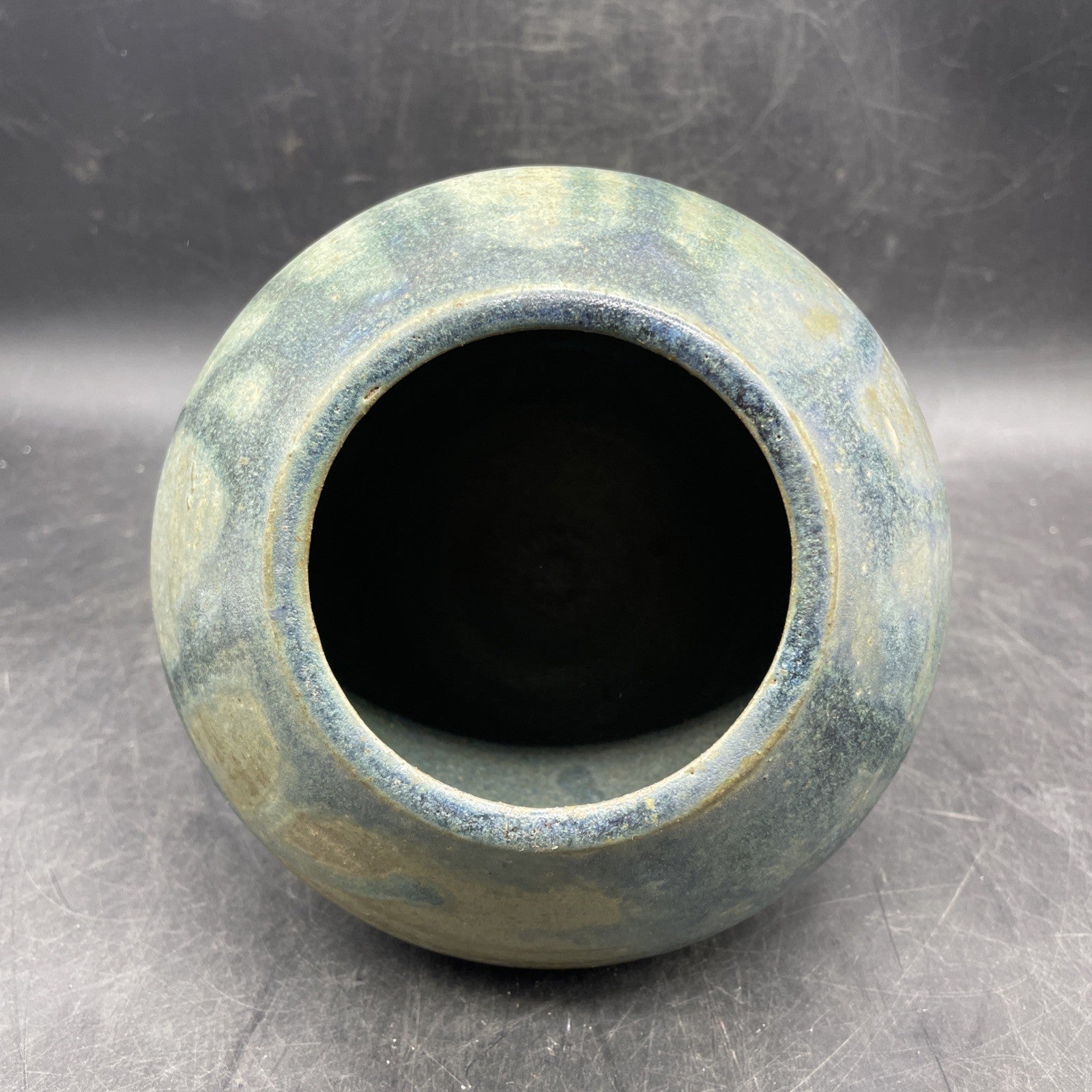 Vintage Signed Art Pottery Vase 5" x 6" Aqua Blue Green