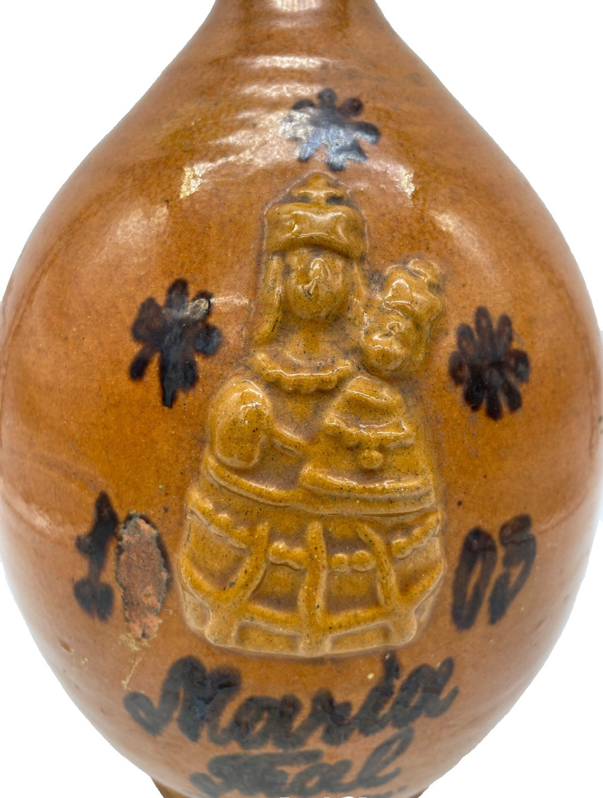 Antique Ovid Redware Pottery Jug Dated 1903 Maria