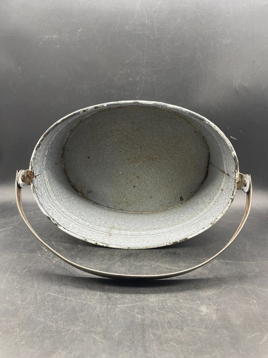 Antique Grey Gray Graniteware Enamelware Butter Storage Bucket Lunch Box Pail