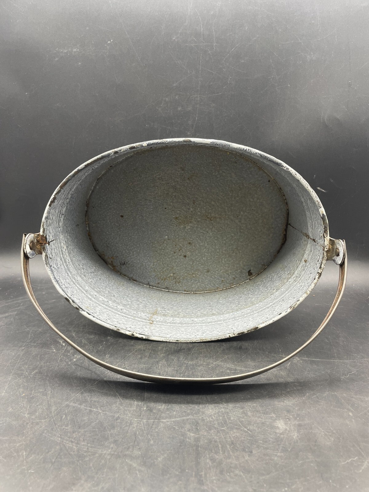 Antique Grey Gray Graniteware Enamelware Butter Storage Bucket Lunch Box Pail