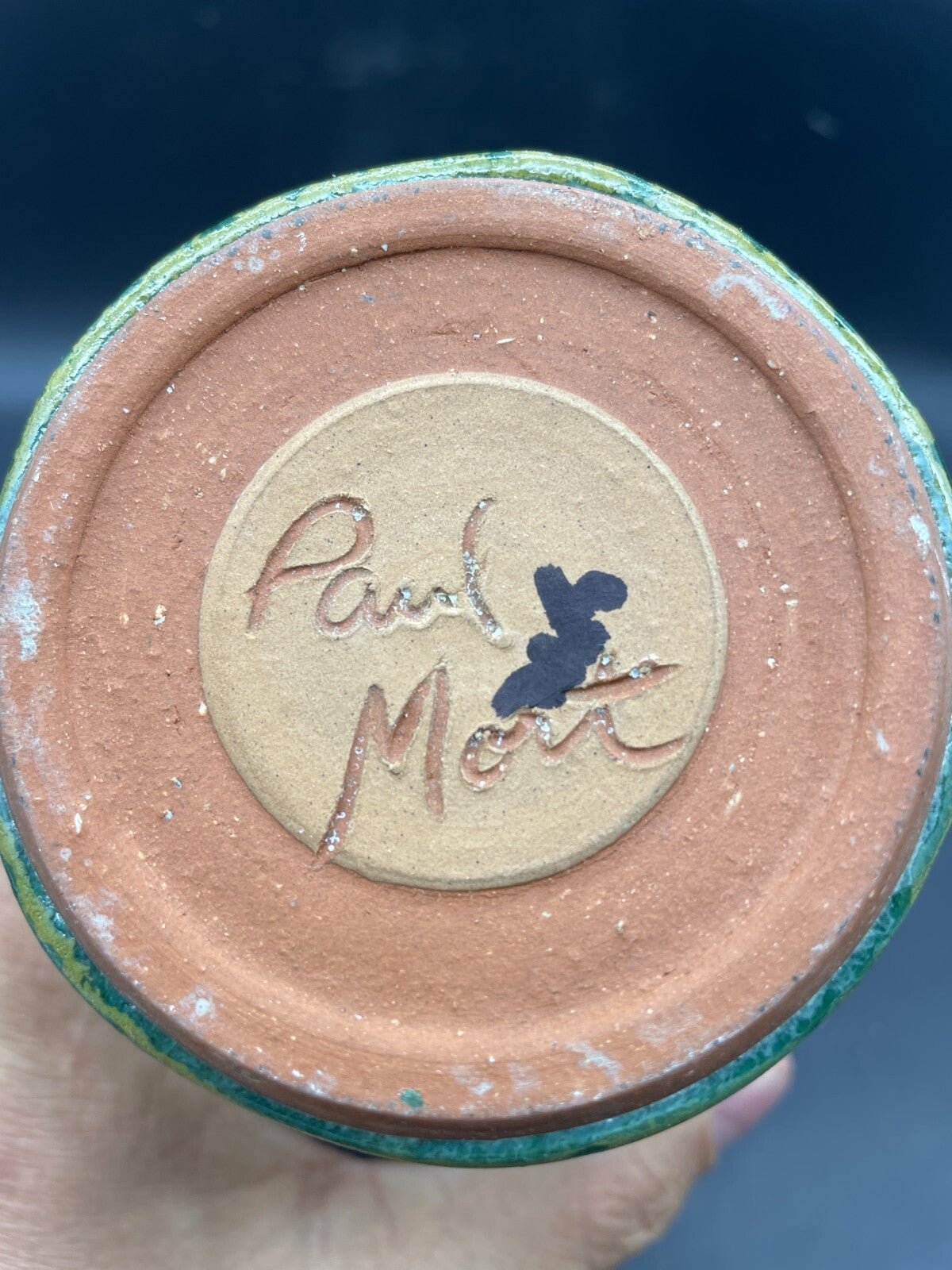 Paul Mort Signed Art Pottery Vase - 7" Vintage Multicolor Purple to Green
