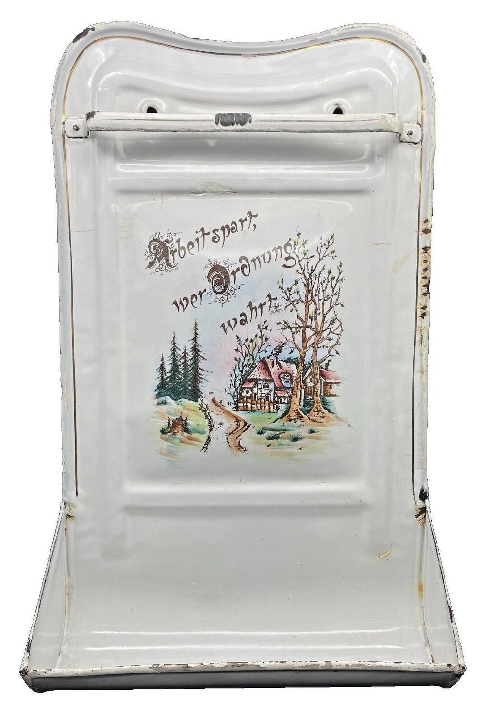 Antique 1930s German White Enamelware Utensil Holder - Vintage Kitchen Organizer 20" x 12"