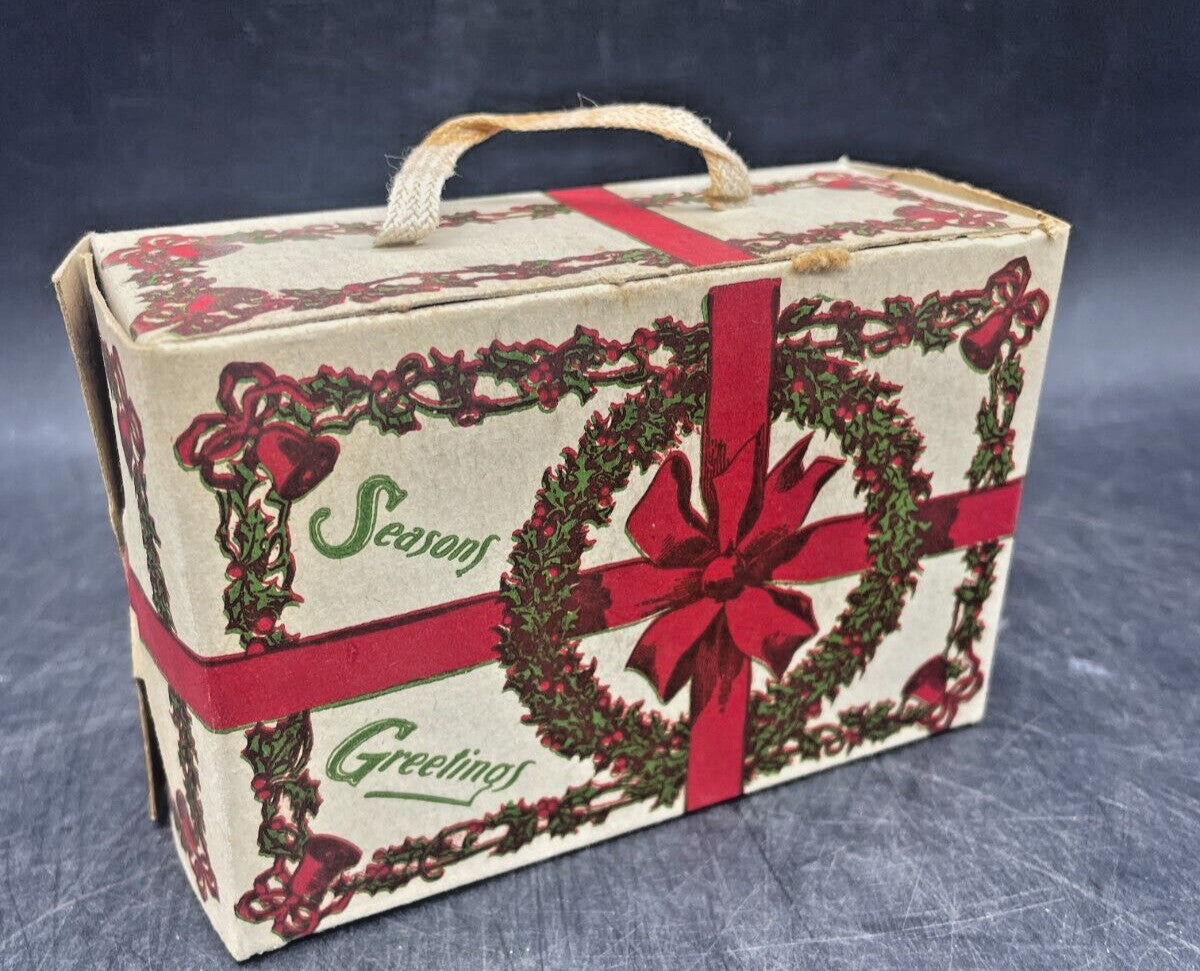 Vintage Christmas Candy Box - Holly Wreath Season's Greetings Holiday Decor