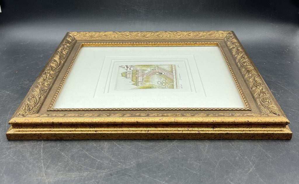 Ernst Geissendorfer Hand-Colored Etching - Rothenburg Rathaus Framed 12.5" x 10.75"