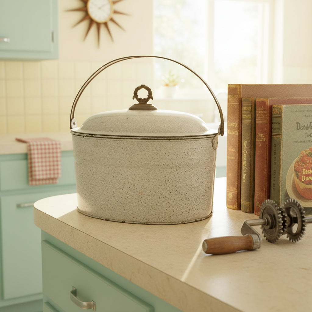 Antique Grey Gray Graniteware Enamelware Butter Storage Bucket Lunch Box Pail