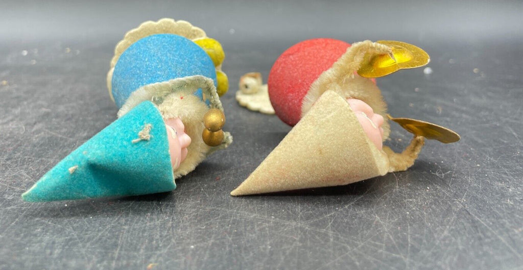 Vintage 1950s Japanese Chenille Putz Musician Elf Ornaments - Set of 2