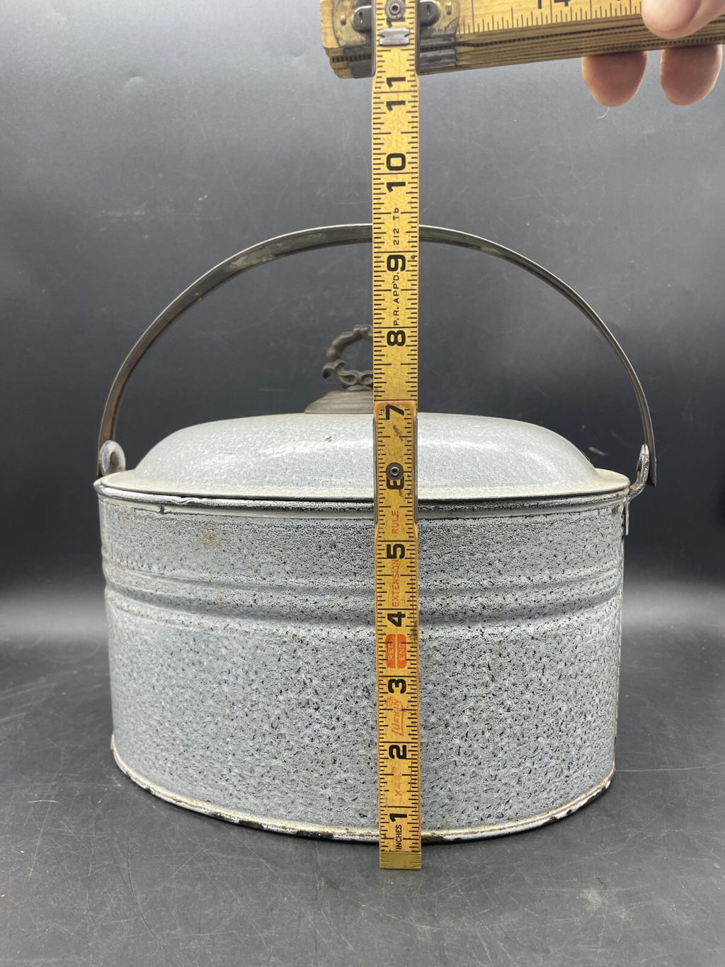 Antique Grey Gray Graniteware Enamelware Butter Storage Bucket Lunch Box Pail