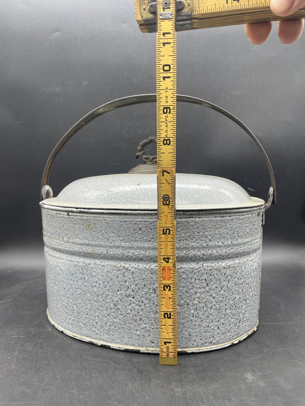 Antique Grey Gray Graniteware Enamelware Butter Storage Bucket Lunch Box Pail