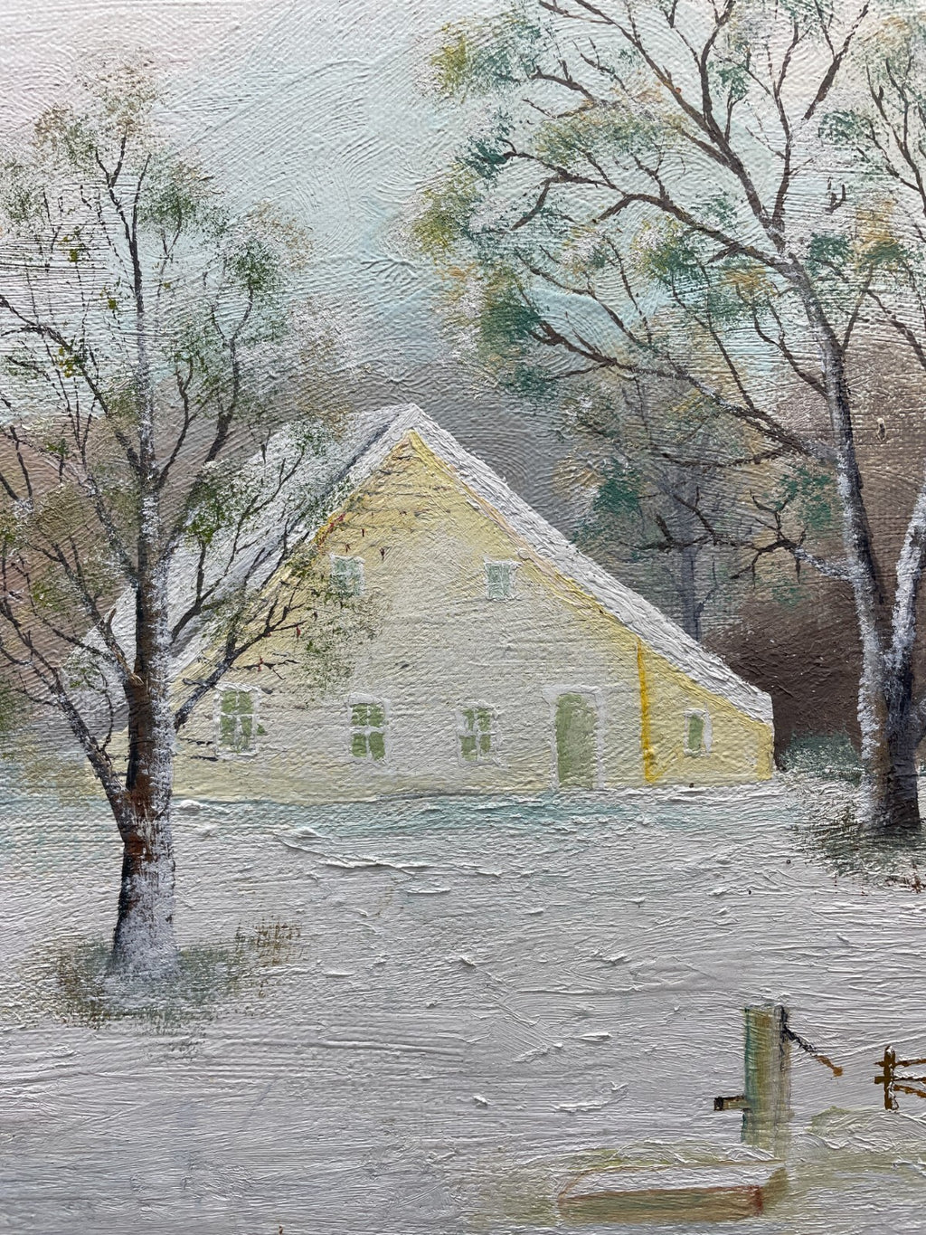 C. Reinhold Winter Landscape Oil Painting - PA Folk Art Framed 20" x 13"