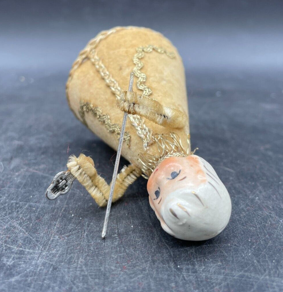 Vintage Cardboard Ceramic Head Primitive Angel Putz Figurine Christmas Ornament