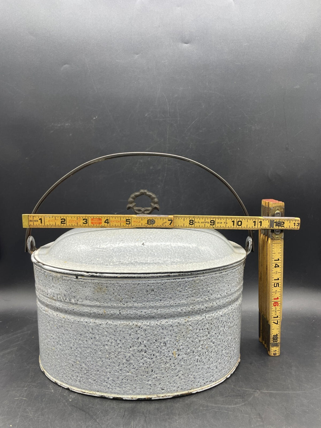 Antique Grey Gray Graniteware Enamelware Butter Storage Bucket Lunch Box Pail