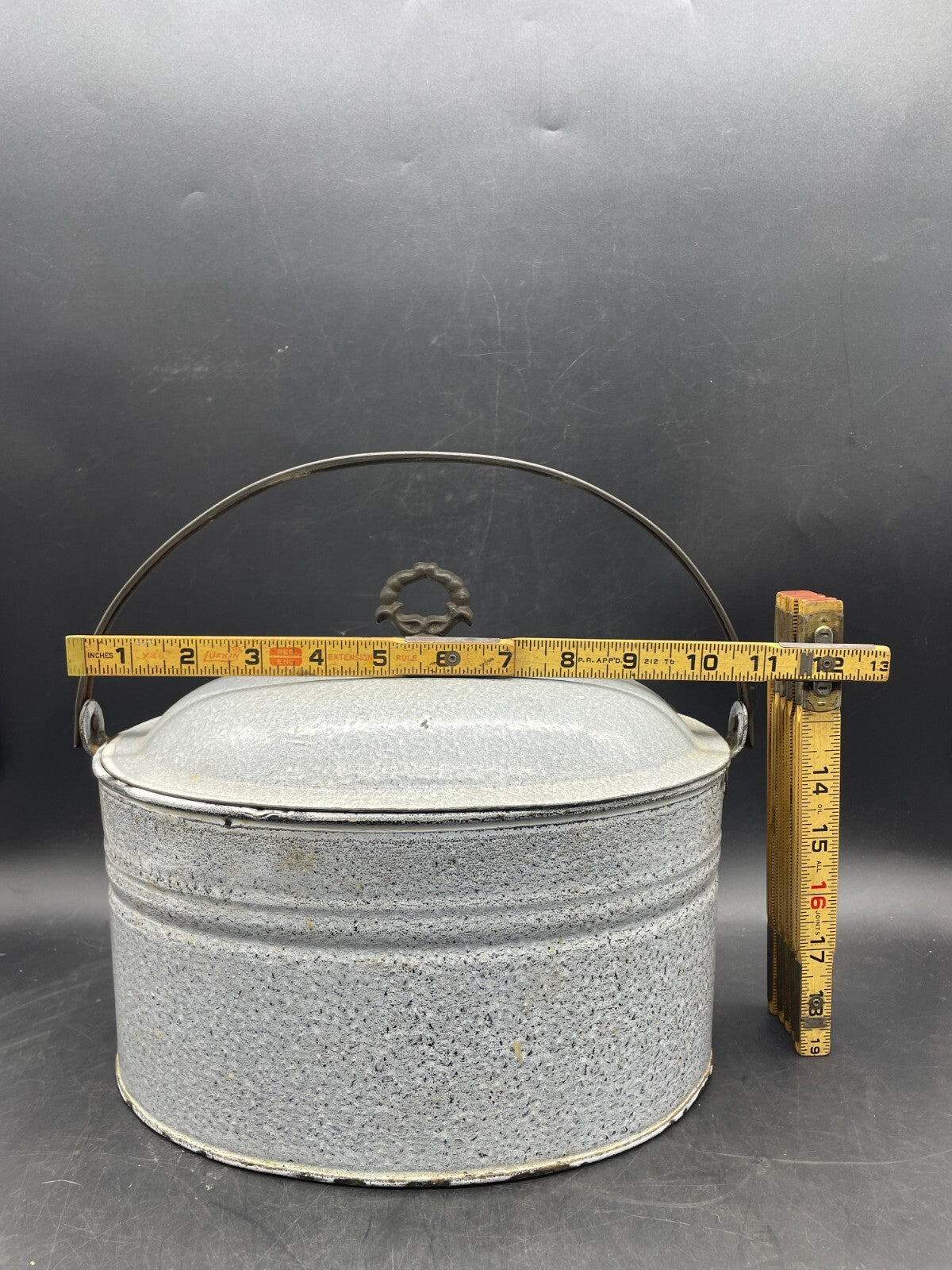 Antique Grey Gray Graniteware Enamelware Butter Storage Bucket Lunch Box Pail
