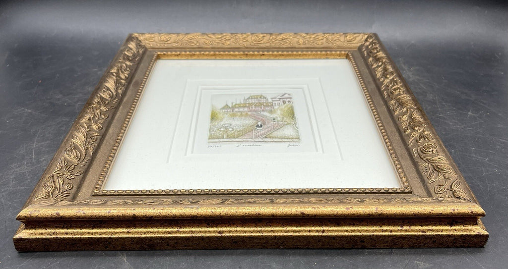 Ernst Geissendorfer Hand-Colored Etching - Rothenburg Rathaus Framed 12.5" x 10.75"